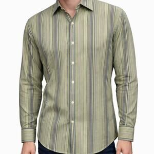 Vintage J. Crew Shirt Men M Green Multicolor Striped Button up Long Sleeve